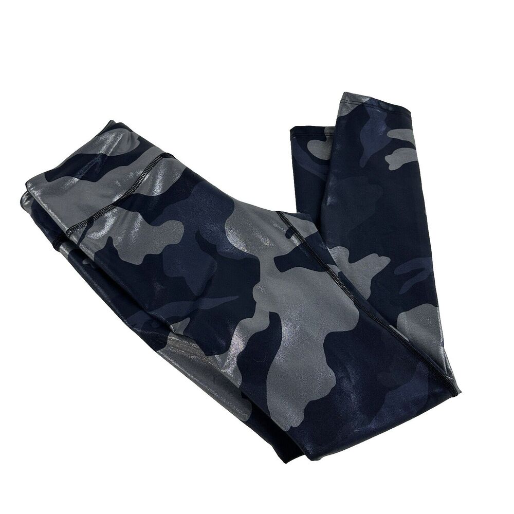 Noli Guerra Metallic Foil Camo Yoga Leggings M Blue Silver Stretch Activewear